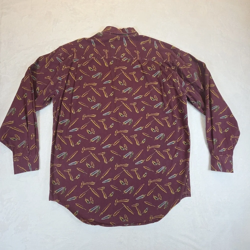 Vintage Banana Republic Safari Button Up Mens L Long Sleeve Feathers‎ Burgundy